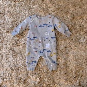 Baby Boy Car Sweatshirt Button Coverall